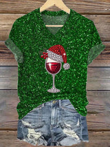 🦌Buy 3 Get 15% Off🦌Women's Christmas Red Wine Glass Printed Casual T-Shirt