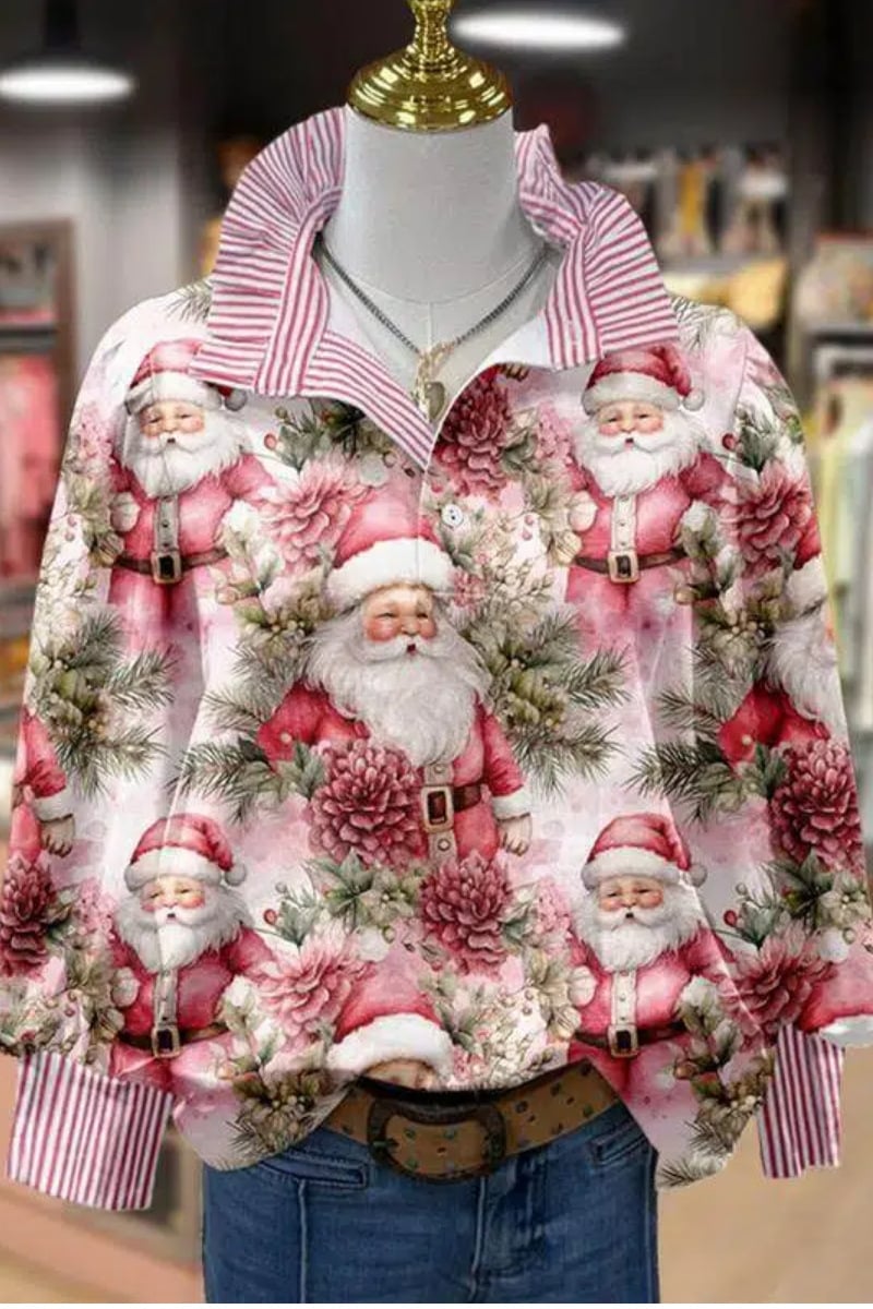 🦌Buy 3 Get 15% Off🦌Women's Ruffled Collar Stand-up Shirt 3D Printed Long-sleeved Top