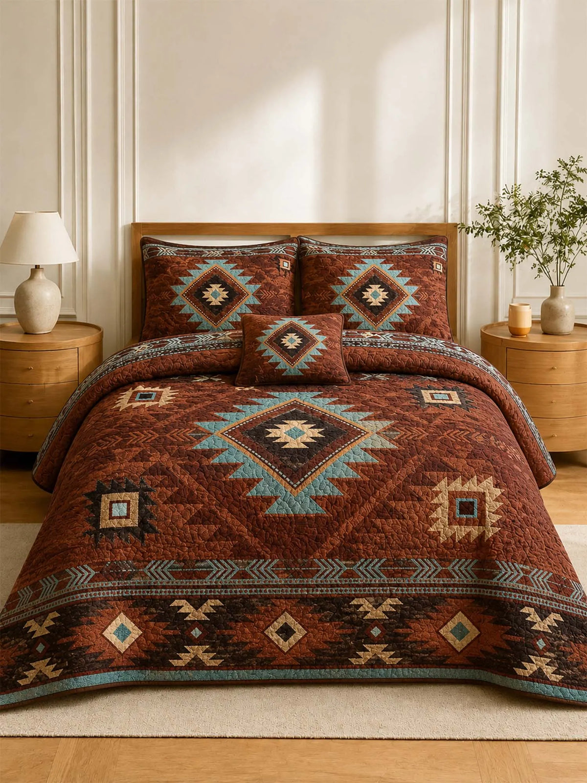 Southwestern Aztec Quilted 3-Piece Bedding Set – Rustic Luxury Quilted ...