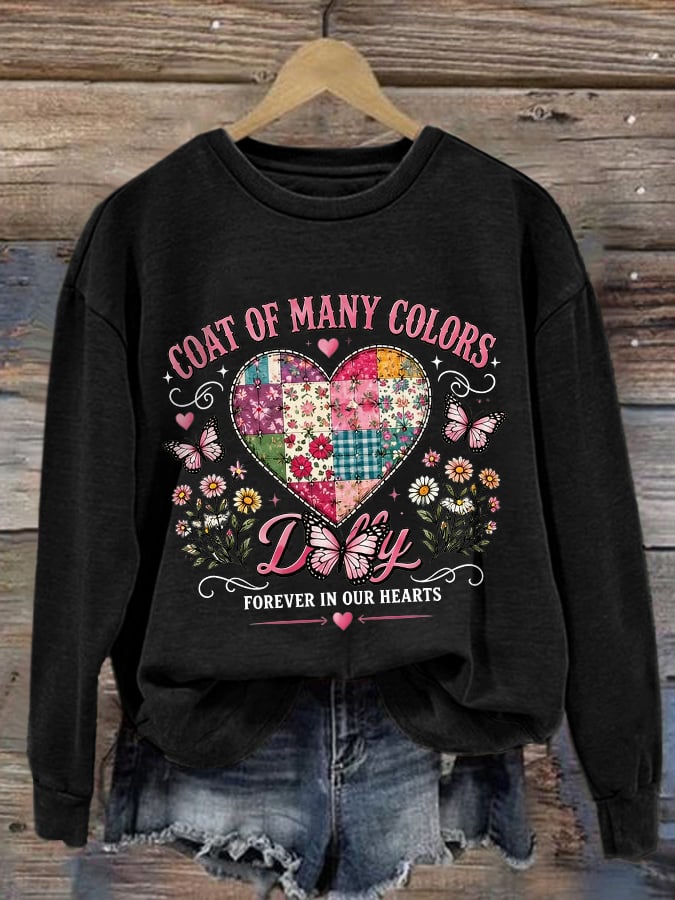 Retro Coat Of Many Colors Forever In Our Hearts Print Sweatshirt