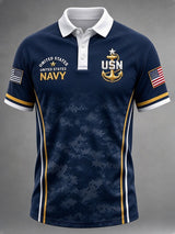 Men's Casual Veterans Color Block Art Print Polo Shirt