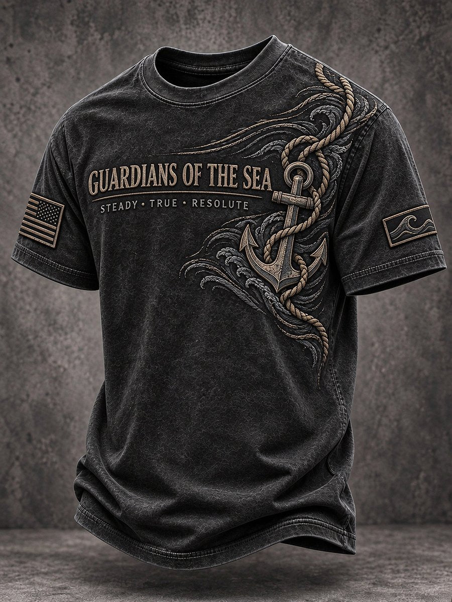 Men's Navy Veteran Print Casual Top