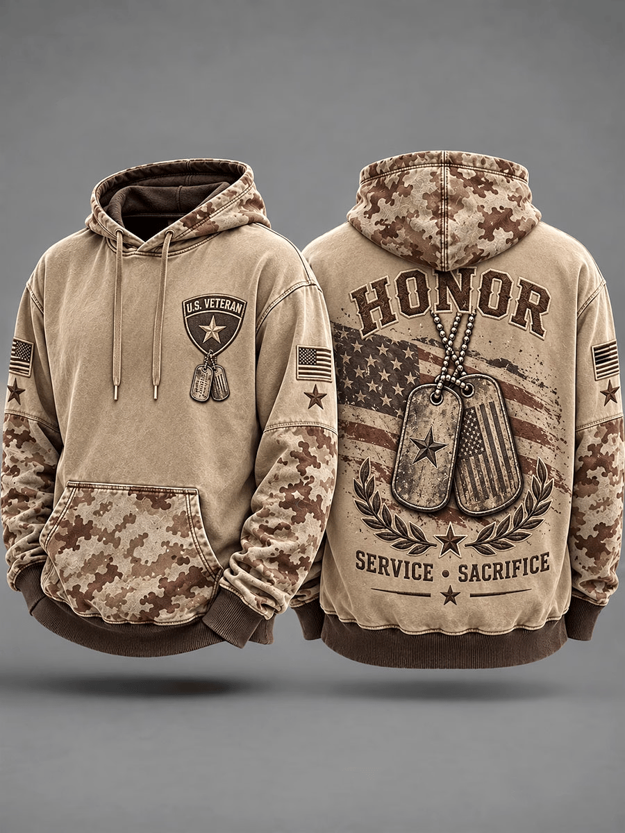 Men's Veteran Honor Dog Tag Camo Hoodie