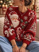 Women's Christmas Print Knitted Long-Sleeve Crewneck Sweatshirt