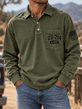 Men's Veteran DD-214 Print Long-Sleeve Polo Shirt