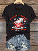 🦌Buy 3 Get 15% Off🦌V-Neck Retro Christmas Snowman In Coffee Surviving The Holidays One Meltdown At A Time Print T-Shirt