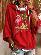 Women's Flamingo Christmas Print Hooded Sweatshirt