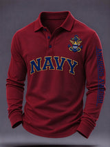 Men's US Veteran Print Long-Sleeve Polo Shirt
