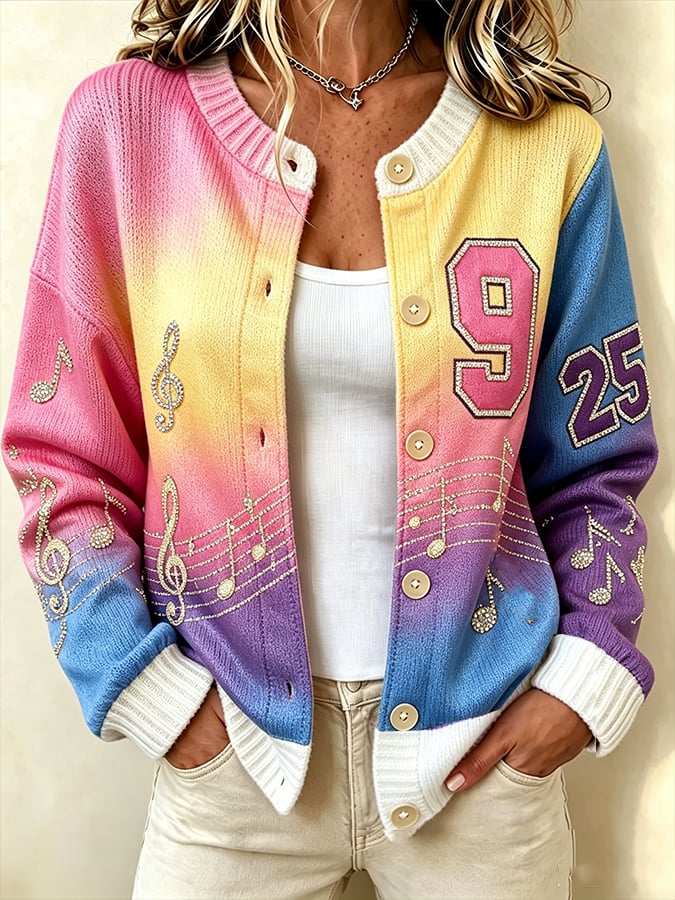 Women's Casual Printed Knit Cardigan