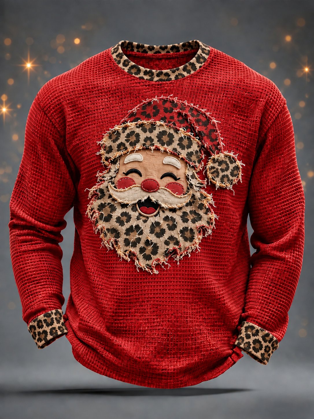 Men's Christmas Santa Claus Waffle Long Sleeve T-Shirt