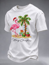 Men's Flamingo Christmas Print Round Neck T-shirt