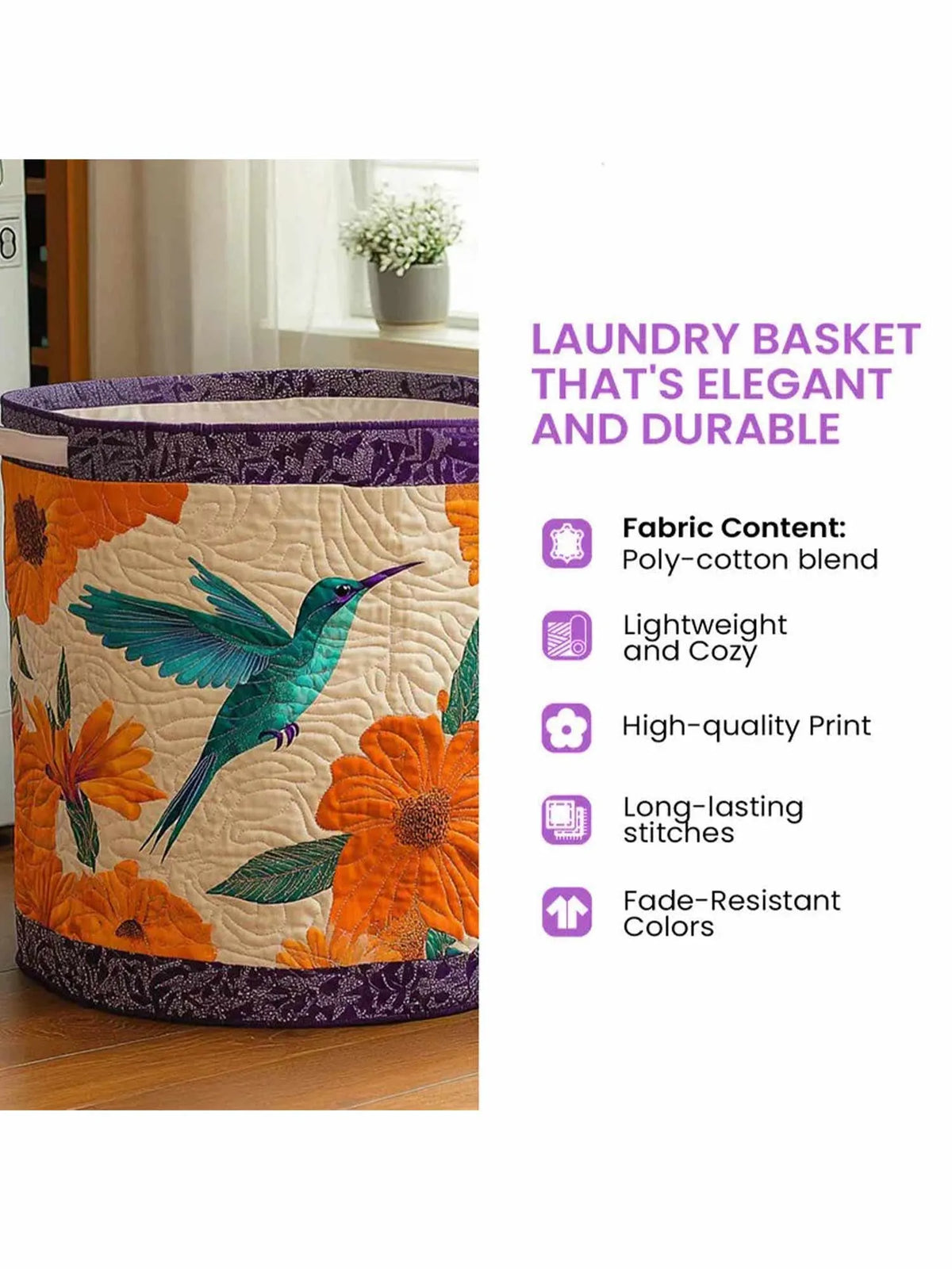 Love Flower Quilted Laundry Basket