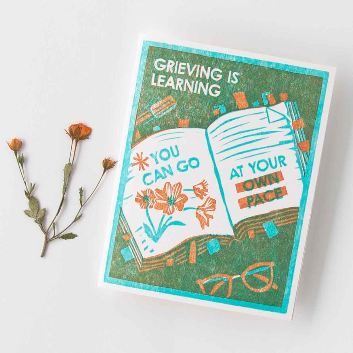 Grieving is Learning (Book) Letterpress Sympathy Card