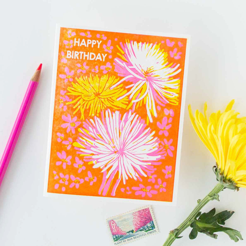 Happy Birthday (Chrysanthemum) Letterpress Card
