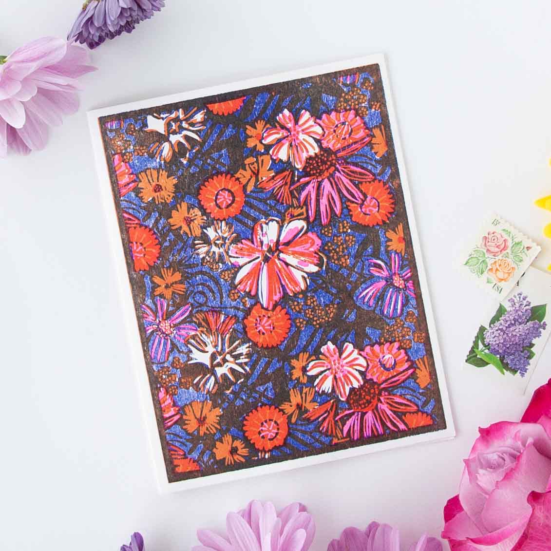 Blooming Trellis (Blue) Everyday Letterpress Card