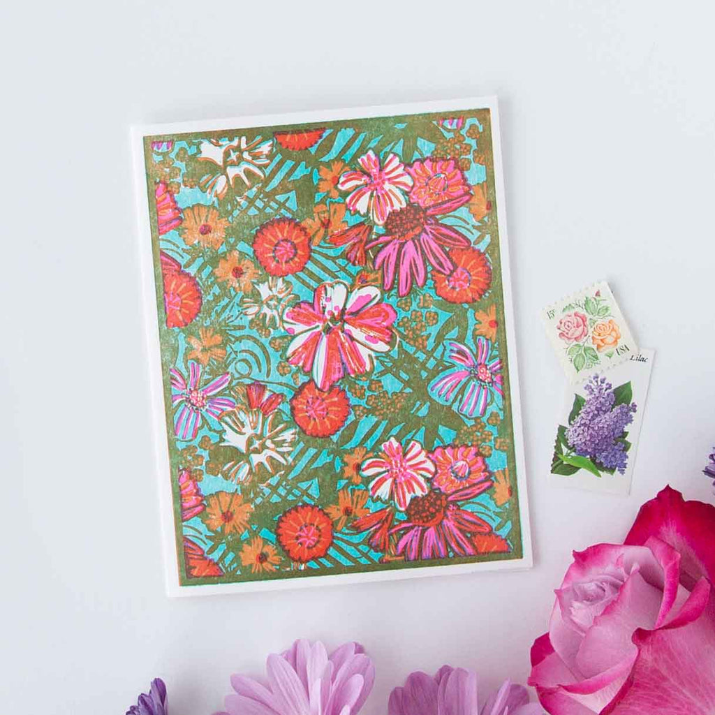 Blooming Trellis (Cyan) Everyday Letterpress Card