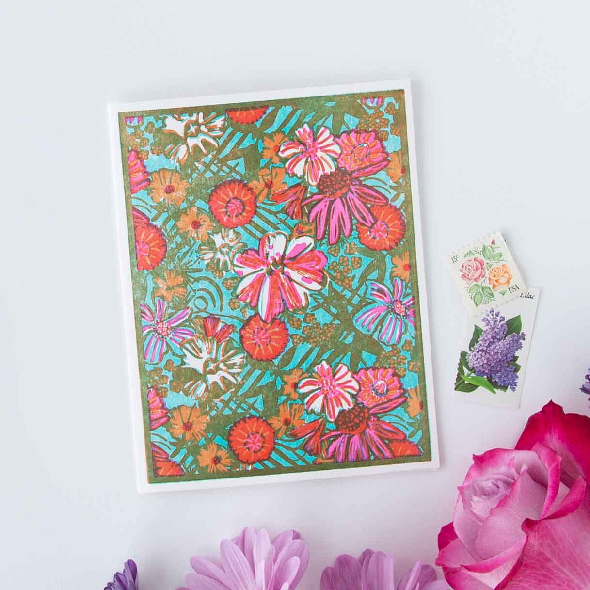 Blooming Trellis (Cyan) Everyday Letterpress Card
