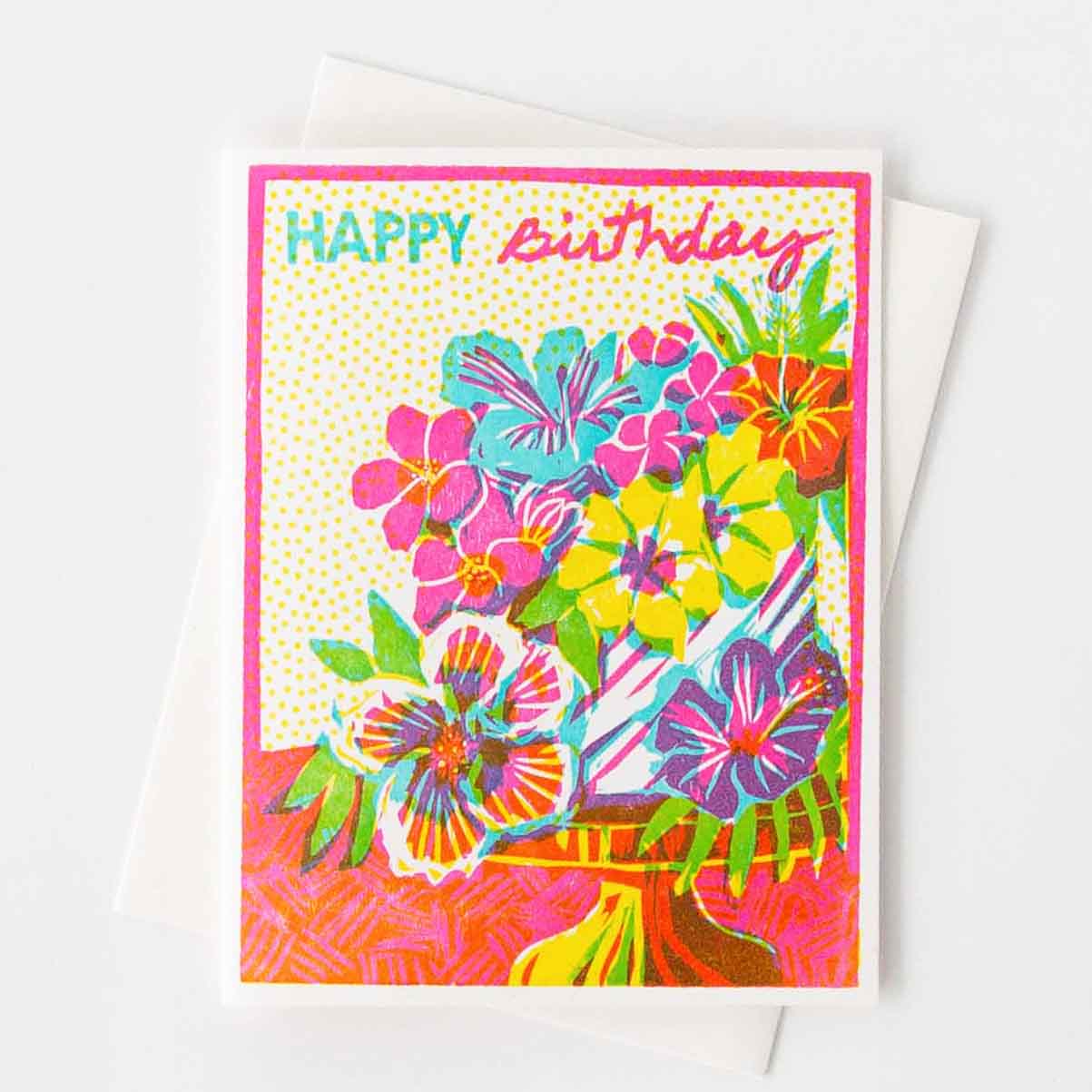 Happy Birthday (Tropical Floral Cake) Letterpress Card