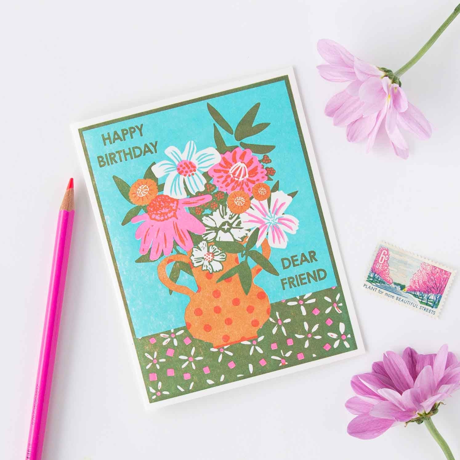 Happy Birthday Dear Friend Letterpress Card