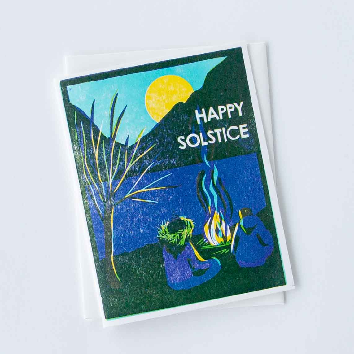 Happy Solstice Fireside Letterpress Card